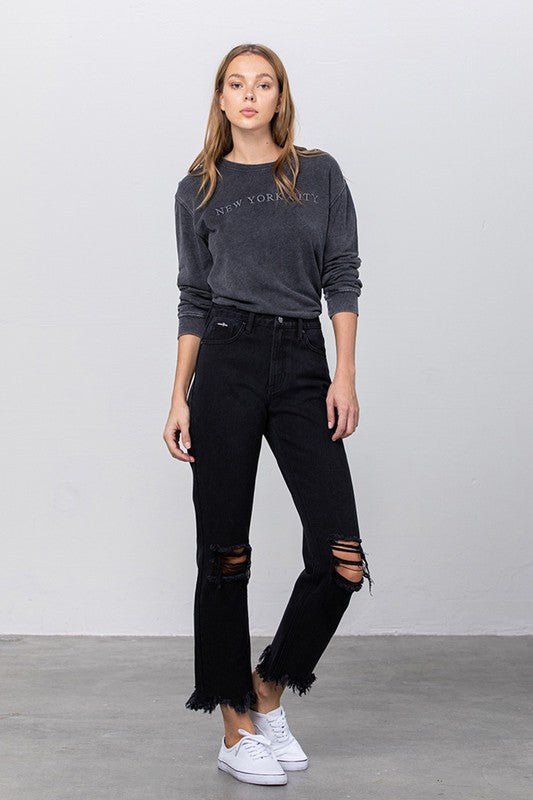 DESTROYED STRAIGHT JEANS - Too Dimes Boutique