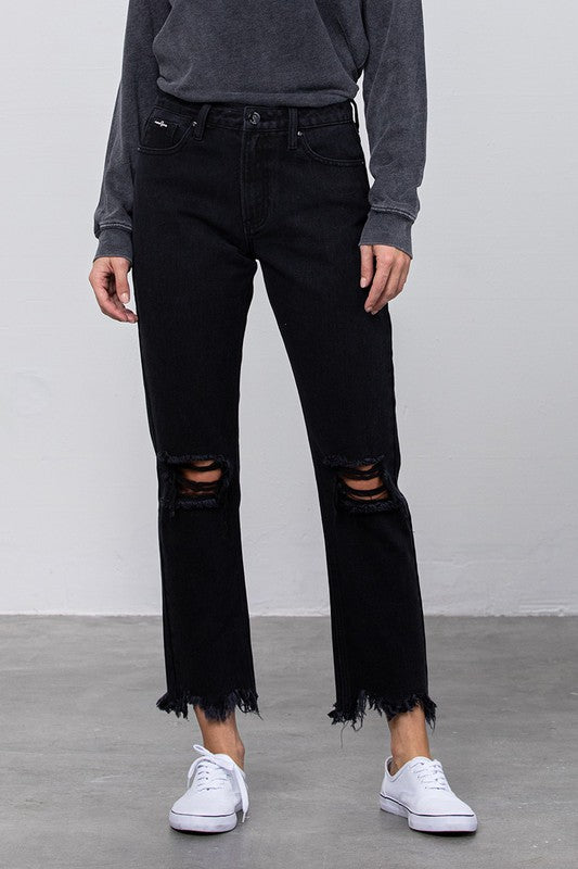 DESTROYED STRAIGHT JEANS - Too Dimes Boutique