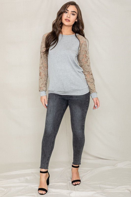 Lace Sleeve Raglan Tunic - Too Dimes Boutique