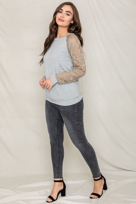 Lace Sleeve Raglan Tunic - Too Dimes Boutique