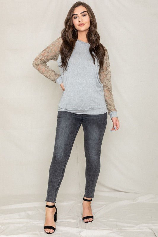 Lace Sleeve Raglan Tunic - Too Dimes Boutique