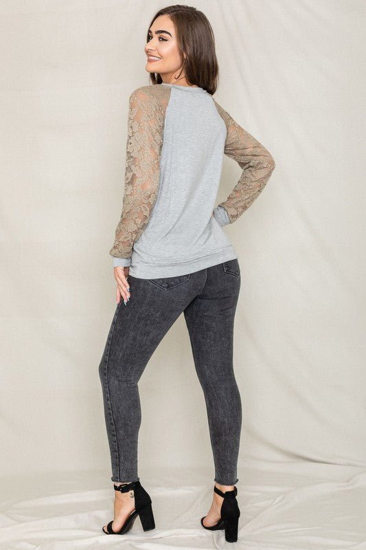 Lace Sleeve Raglan Tunic - Too Dimes Boutique