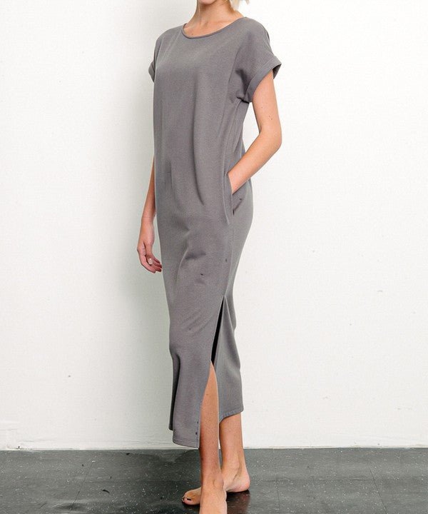 BRUSHED ORGANIC HEMP Side Slit Maxi Dress - Too Dimes Boutique