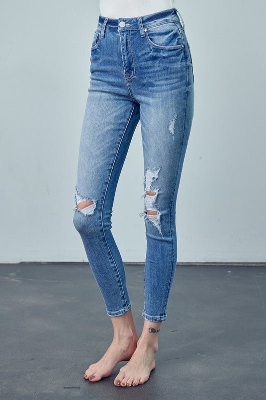 HIGH RISE ANKLE SKINNY JEANS - Too Dimes Boutique