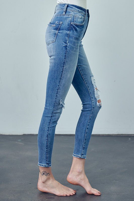 HIGH RISE ANKLE SKINNY JEANS - Too Dimes Boutique