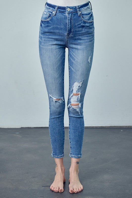 HIGH RISE ANKLE SKINNY JEANS - Too Dimes Boutique