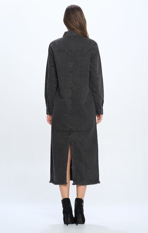 DENIM LONG JACKETS DISTRESSED WASHED - Too Dimes Boutique