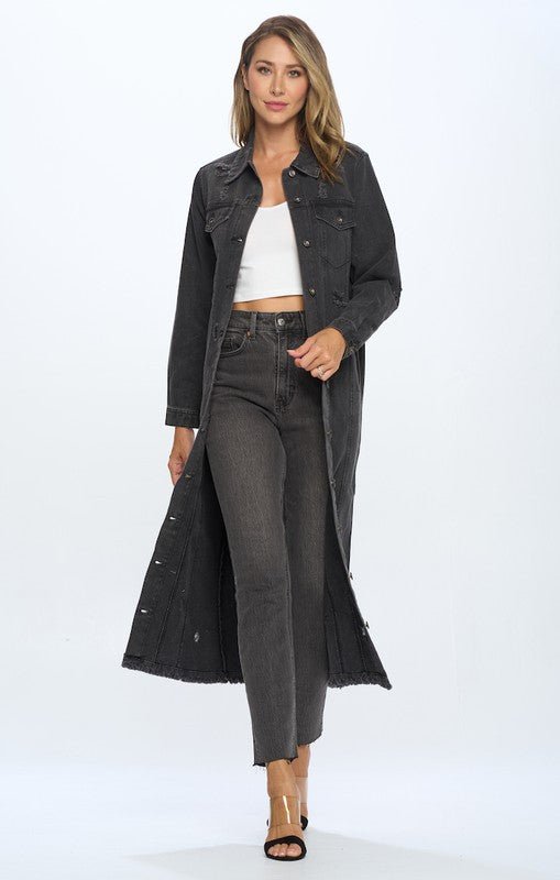 DENIM LONG JACKETS DISTRESSED WASHED - Too Dimes Boutique