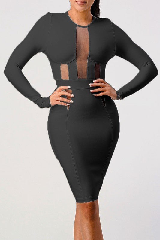 LONGSLEEVE BANDAGE DRESS - Too Dimes Boutique