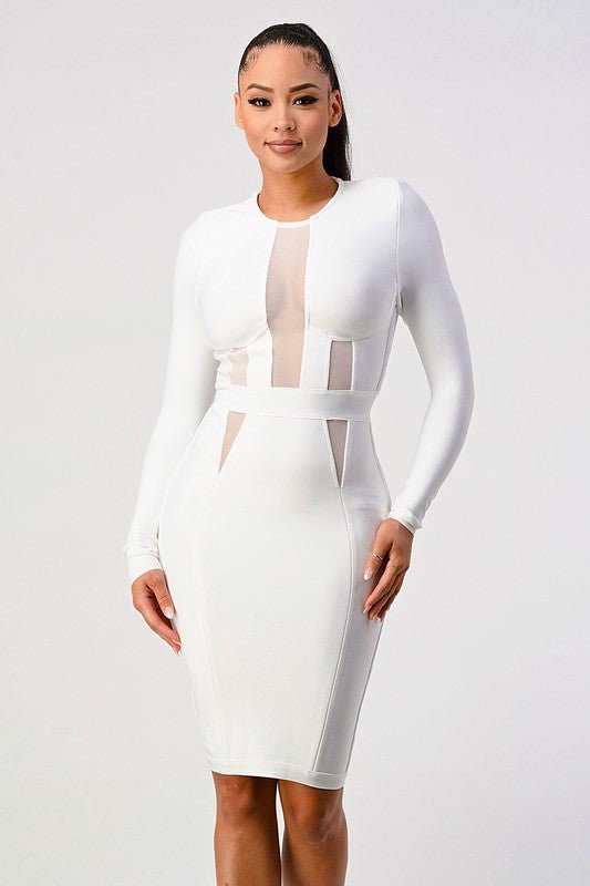 LONGSLEEVE BANDAGE DRESS - Too Dimes Boutique