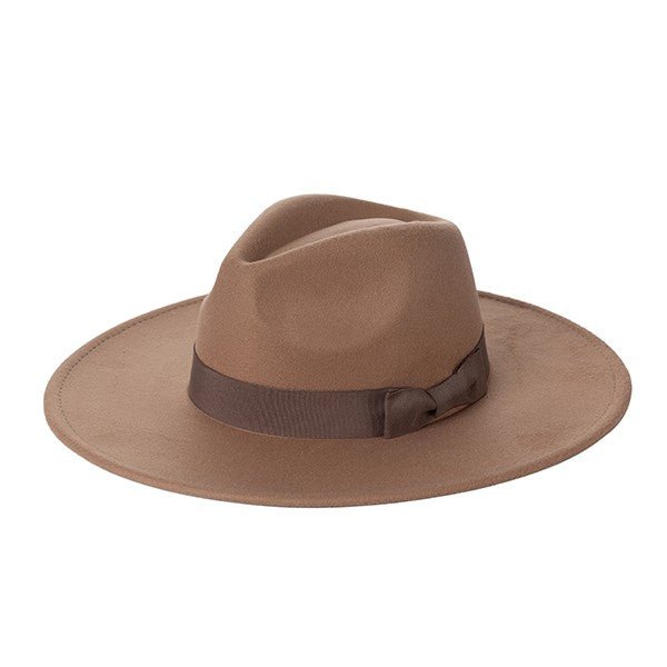 WIDE BRIM RIBBON FEDROA HAT - Too Dimes Boutique