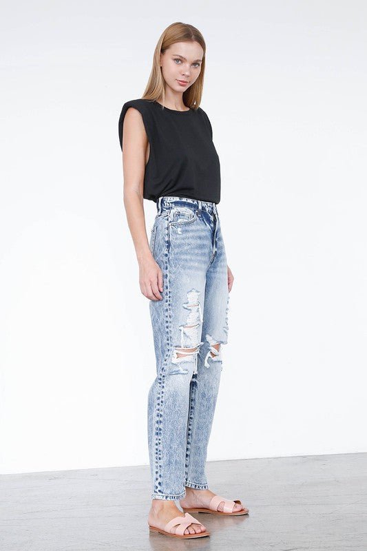 Ripped Boyfriend Jeans - Too Dimes Boutique