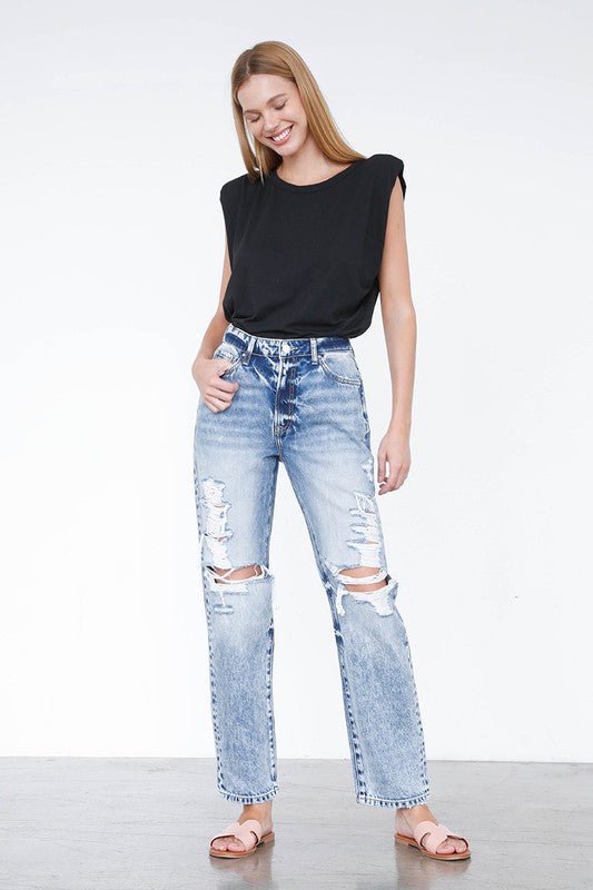 Ripped Boyfriend Jeans - Too Dimes Boutique