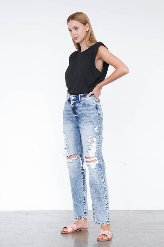 Ripped Boyfriend Jeans - Too Dimes Boutique