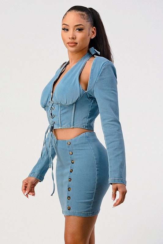 Denim top and skirt set - Too Dimes Boutique
