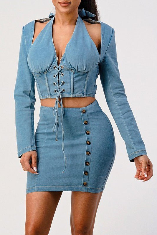 Denim top and skirt set - Too Dimes Boutique