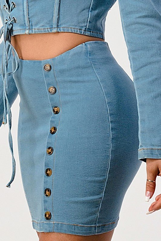 Denim top and skirt set - Too Dimes Boutique