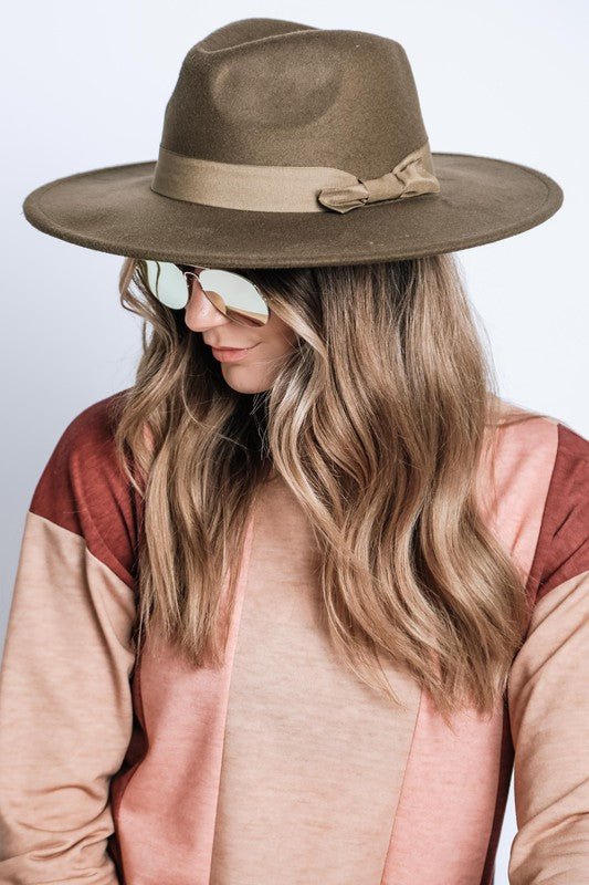 WIDE BRIM RIBBON FEDROA HAT - Too Dimes Boutique