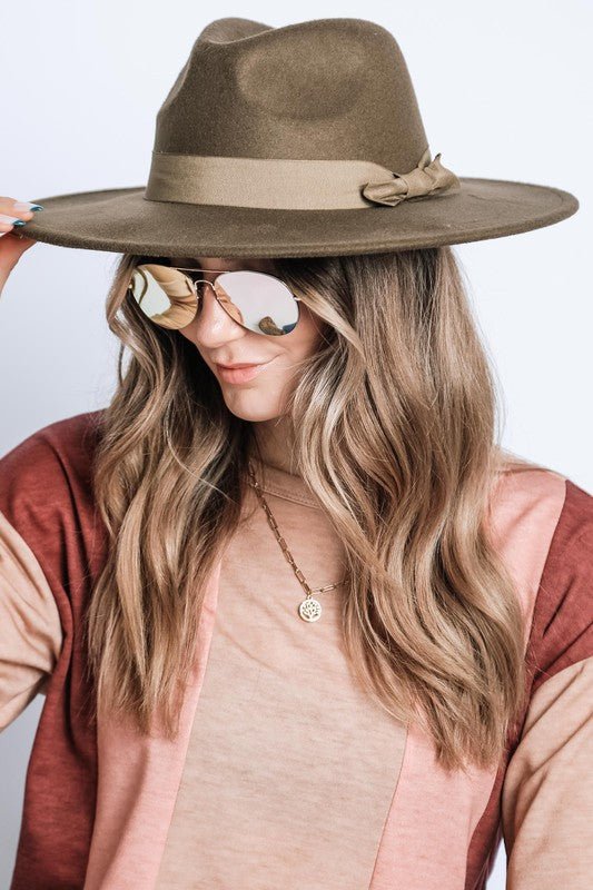 WIDE BRIM RIBBON FEDROA HAT - Too Dimes Boutique