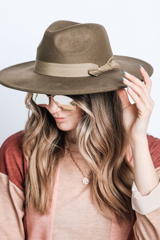 WIDE BRIM RIBBON FEDROA HAT - Too Dimes Boutique