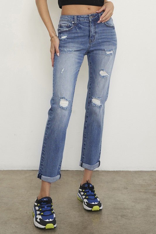 Mid Rise Slim Boyfriend Jeans - Too Dimes Boutique