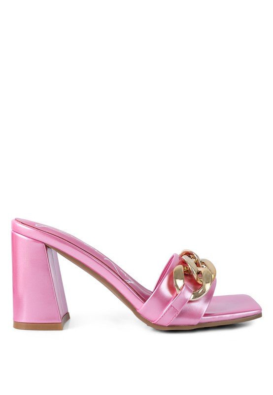 PLAYDOLL METAL CHAIN DETAIL BLOCK HEEL SANDAL - Too Dimes Boutique