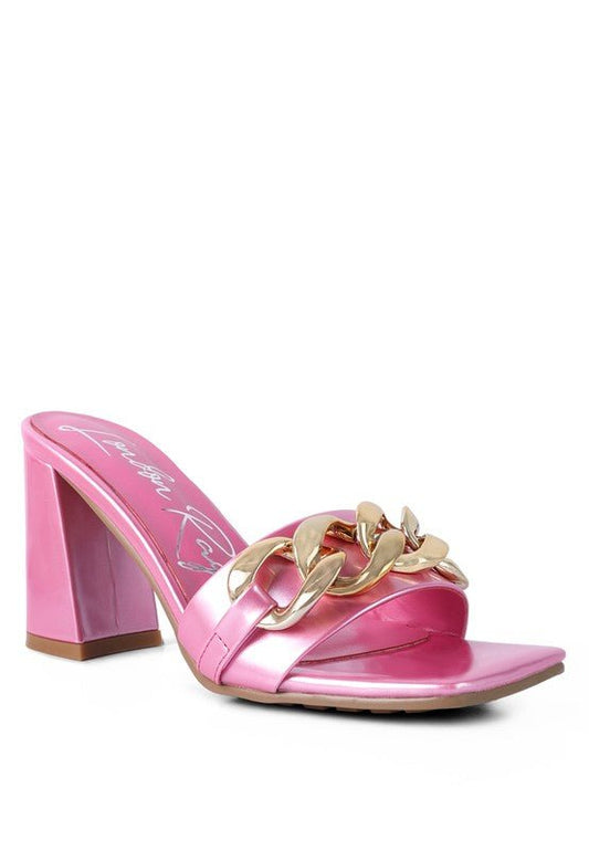 PLAYDOLL METAL CHAIN DETAIL BLOCK HEEL SANDAL - Too Dimes Boutique