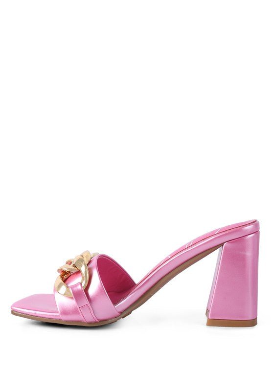 PLAYDOLL METAL CHAIN DETAIL BLOCK HEEL SANDAL - Too Dimes Boutique