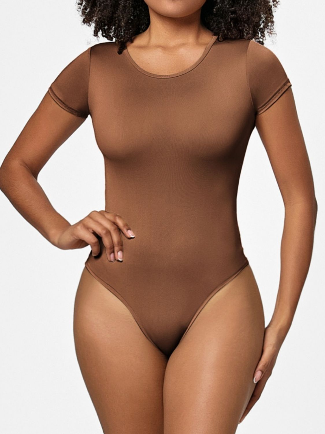 Full Size Round Neck Short Sleeve Bodysuit - Too Dimes Boutique