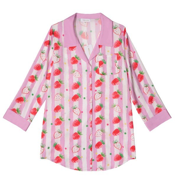PINK STRAWBERRY STRIPED SLEEP SHIRT - Too Dimes Boutique