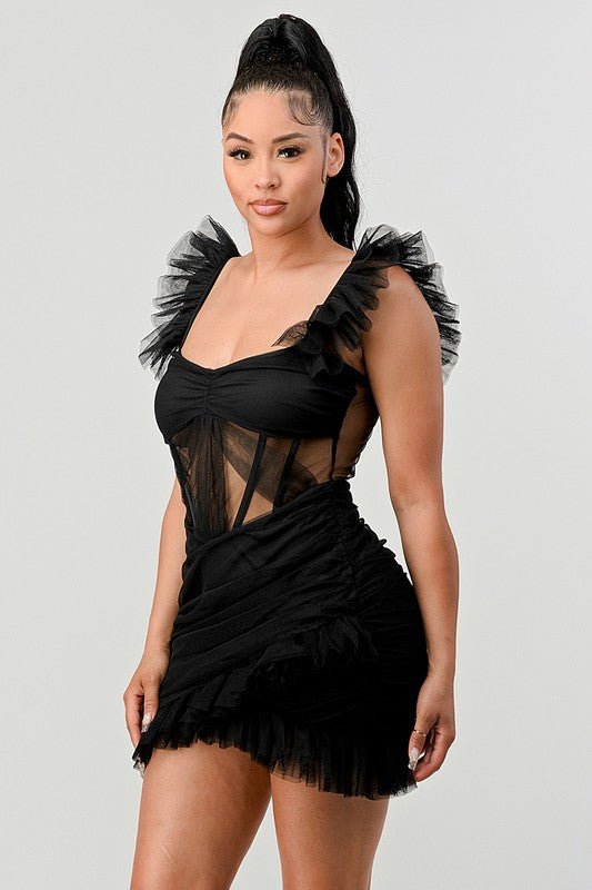BE ADORABLE RUFFLE MINI DRESS - Too Dimes Boutique