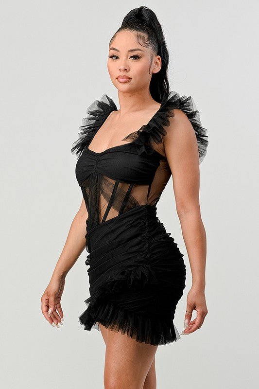BE ADORABLE RUFFLE MINI DRESS - Too Dimes Boutique