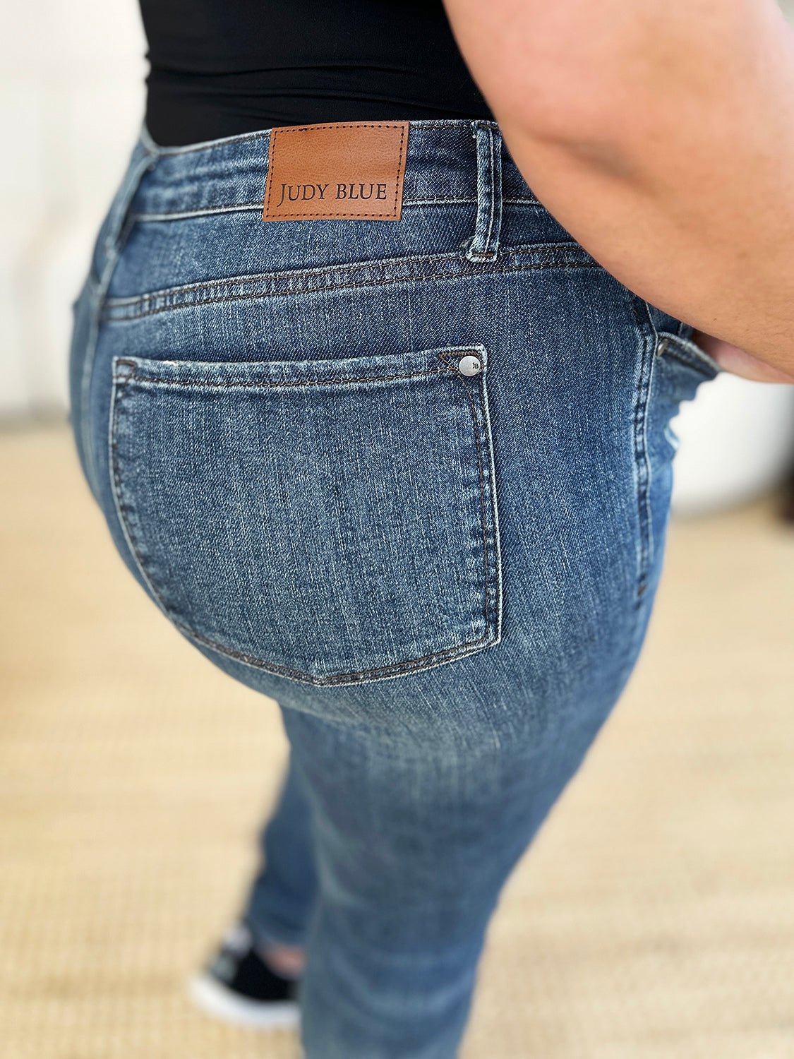 Judy Blue Full Size Mid Waist Distressed Slim Jeans - Too Dimes Boutique