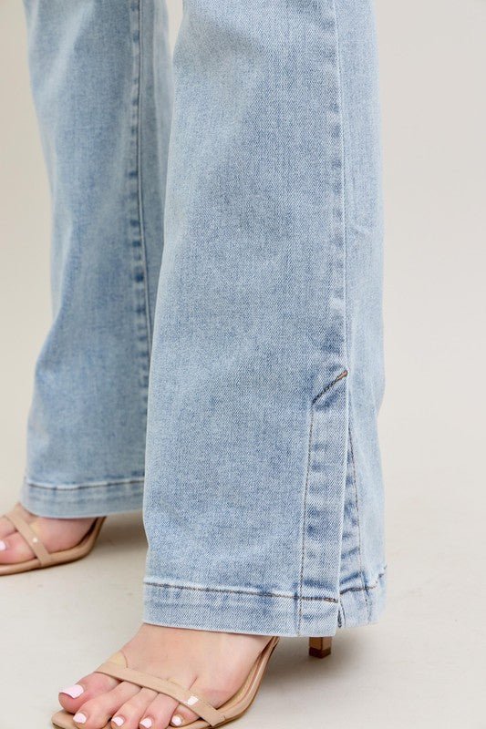 Judy Blue Full Size Tummy Control Vintage Wash Side Slit Slim Boot Jeans Plus Size - Too Dimes Boutique