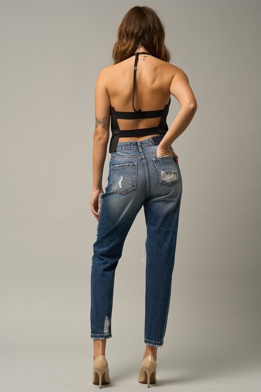 HIGH WAIST STRAIGHT HAVEY DESTROYED JEANS - Too Dimes Boutique