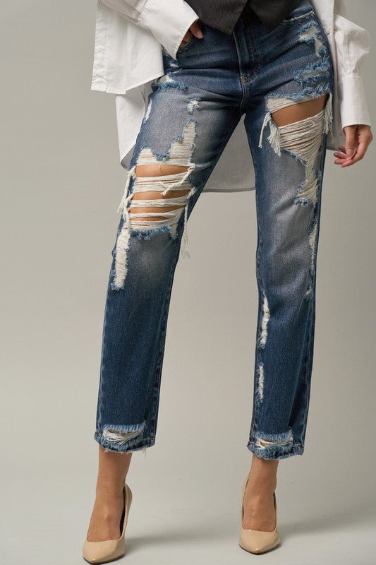 HIGH WAIST STRAIGHT HAVEY DESTROYED JEANS - Too Dimes Boutique