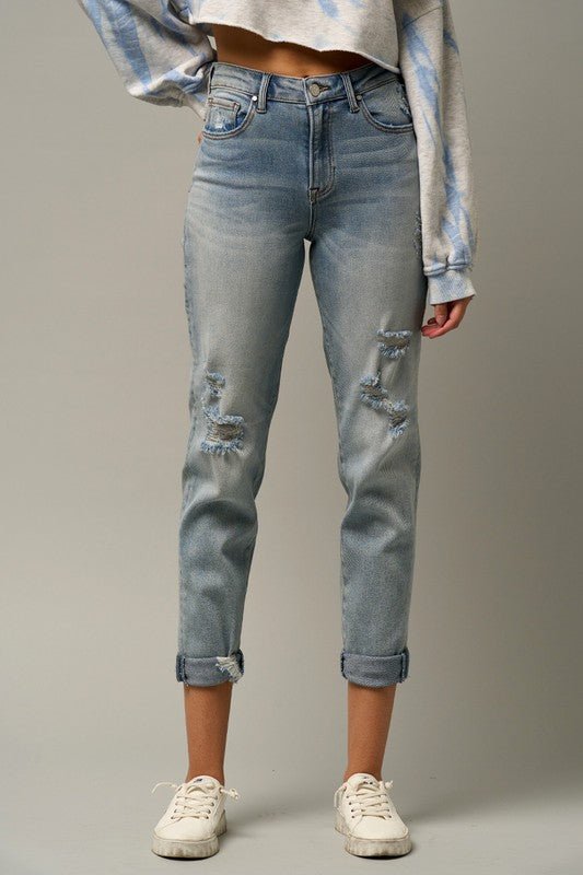 Distressed Girlfriend Jeans - Too Dimes Boutique