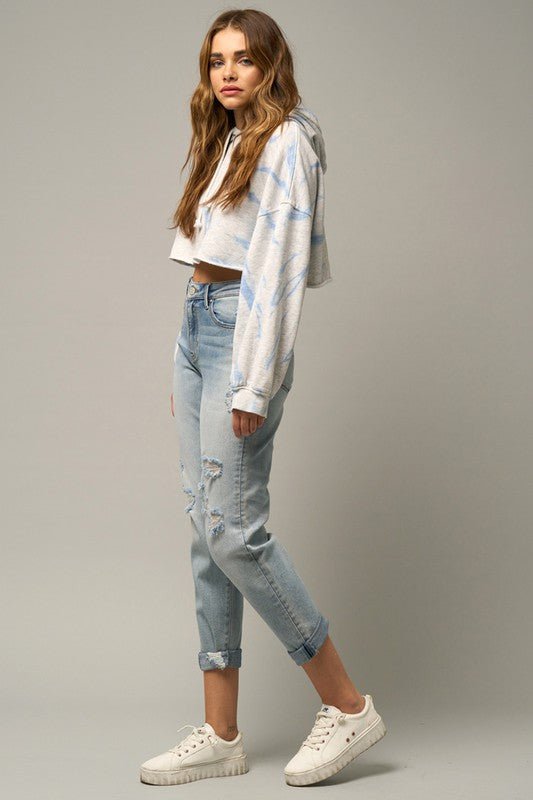 Distressed Girlfriend Jeans - Too Dimes Boutique