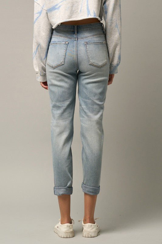 Distressed Girlfriend Jeans - Too Dimes Boutique