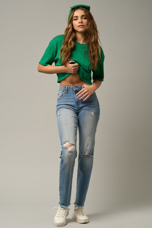 MID - RISE SLIM TAPERED JEANS - Too Dimes Boutique