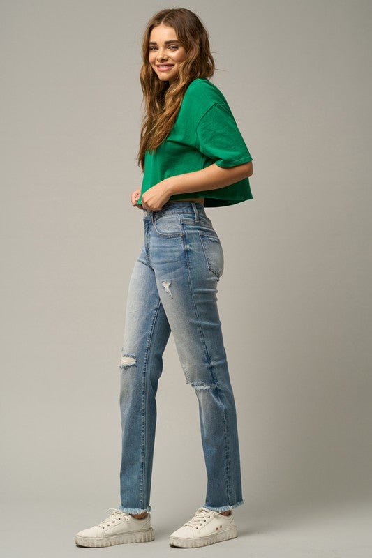 MID - RISE SLIM TAPERED JEANS - Too Dimes Boutique