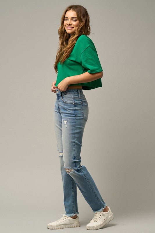 MID - RISE SLIM TAPERED JEANS - Too Dimes Boutique