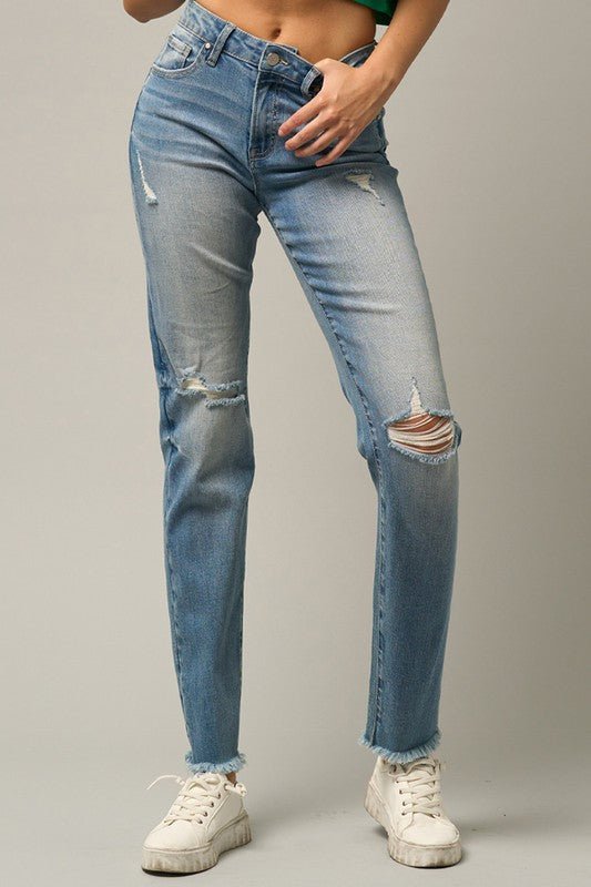 MID - RISE SLIM TAPERED JEANS - Too Dimes Boutique