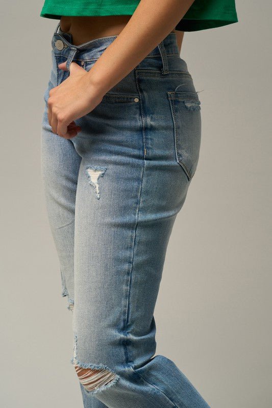 MID - RISE SLIM TAPERED JEANS - Too Dimes Boutique