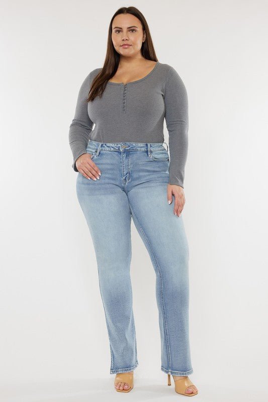 Plus Mid Rise Y2K Medium Wash Bootcut Jeans - Too Dimes Boutique
