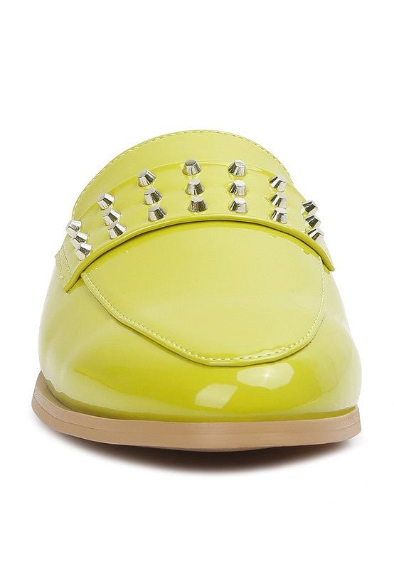 YASHTA Patent Studded Flat Mules - Too Dimes Boutique