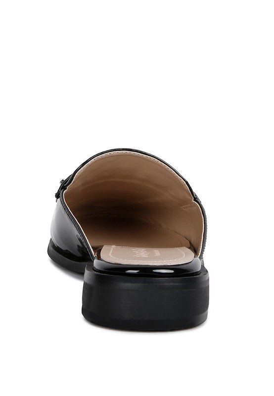 YASHTA Patent Studded Flat Mules - Too Dimes Boutique
