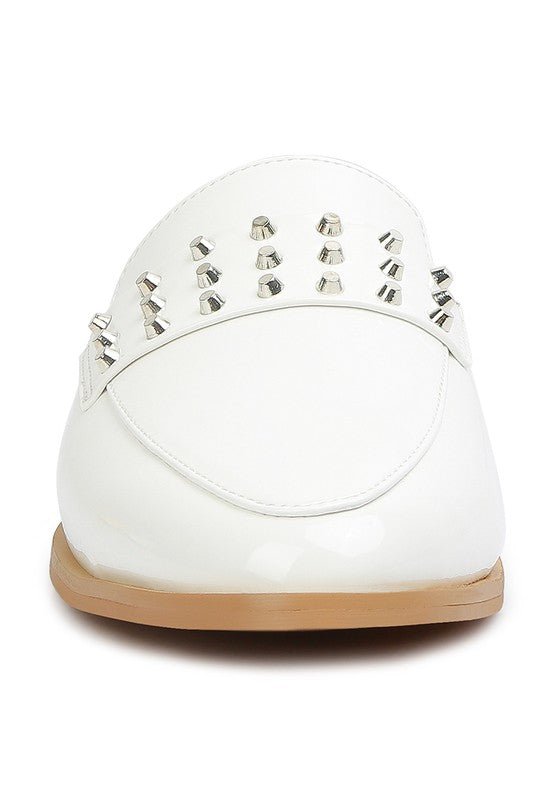YASHTA Patent Studded Flat Mules - Too Dimes Boutique