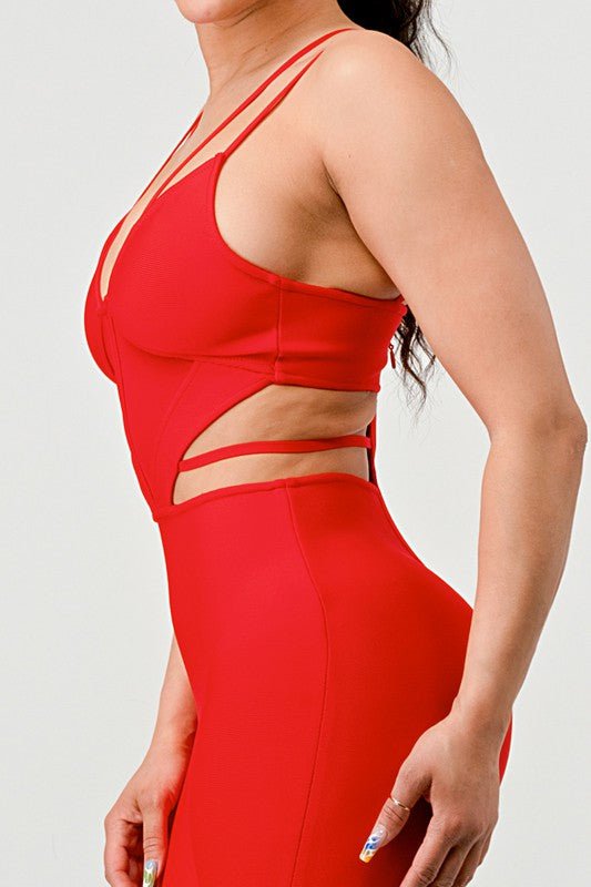DOUBLE SPAGHETTI STRAP BODYCON JUMPSUIT - Too Dimes Boutique
