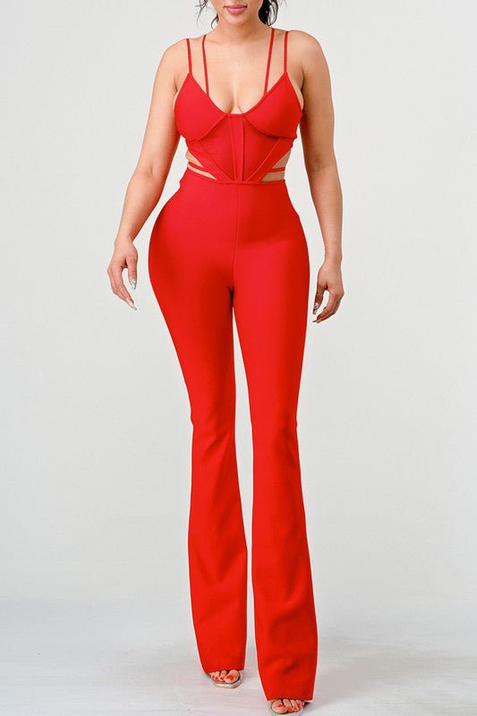 DOUBLE SPAGHETTI STRAP BODYCON JUMPSUIT - Too Dimes Boutique